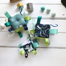 Load image into Gallery viewer, Baby Block Sensory Rattle Ribbon by the Bird & Elephant