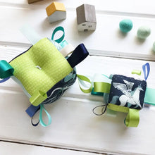 Load image into Gallery viewer, Baby Block Sensory Rattle Ribbon by the Bird & Elephant