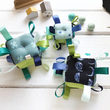 Load image into Gallery viewer, Baby Block Sensory Rattle Ribbon by the Bird & Elephant