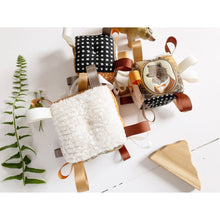 Load image into Gallery viewer, Baby Block Sensory Rattle Ribbon by the Bird & Elephant