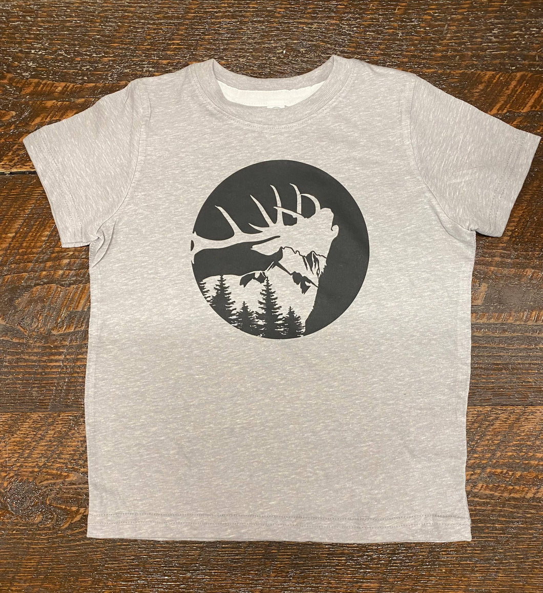 Bugling Bull Elk Kids Tee: Gray / YS / WA